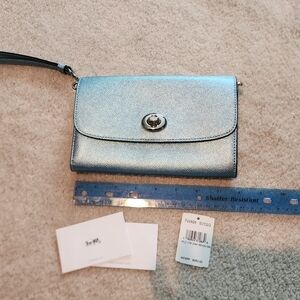 Coach Blue Metalic Wristlet Wallet